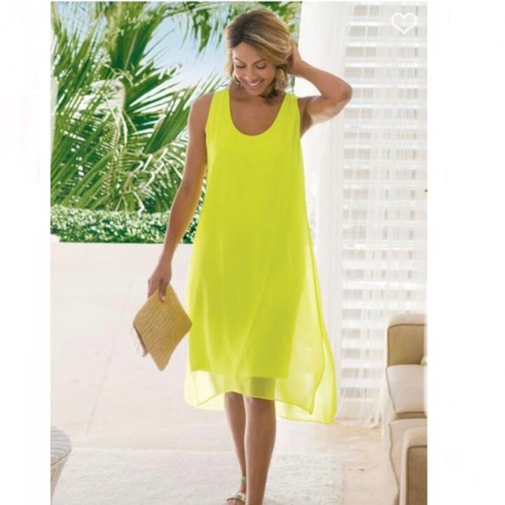 Soft Surroundings Neon Chartreuse Tank Dress beach Coverup PS